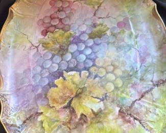 Hand-Painted Porcelain Serving Platter with Grapes and Gold Trim 
