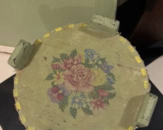 Vintage Tassel trimmed stool with Floral Decal 