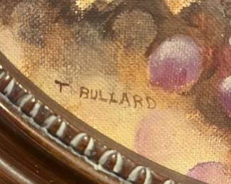 T. Bullard Oval Still Life Painting of Grapes 