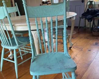 antique farmhouse dining set with pedestal table and spindle chairs 