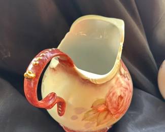 Victorian Hand -Painted Ceramic Pitcher with Roses 
