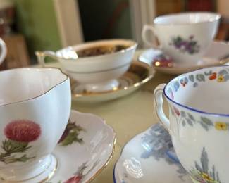 Collection of Vintage English Bone China Teacups and Saucers 