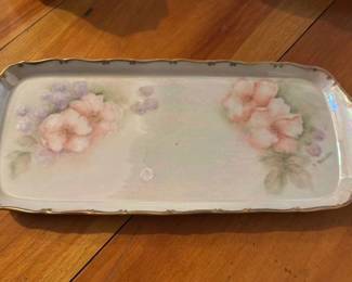 Hand Painted Porcelain Tray with Floral Motif and Iridescent Glaze 