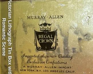 Victorian Lithograph Tin Box with Romantic Scene 