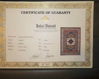 Turkish Rug Certificate of Guaranty