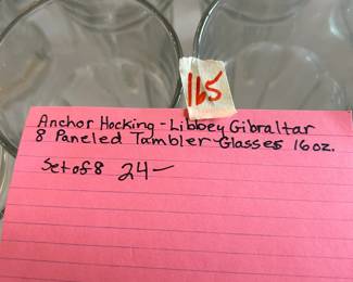 #167	Anchor hocking Libbey Gibraltar 8 paneled tambler glasses 16 oz set 8	 $24.00 			
