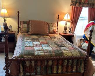 #20	Full Size Rose/Green Comforter Set w/3 pillow Shams & Bedskirt (as is one seam needs repair)	 $25.00 			
#21	Full Size Cherry  Headboard/Footboard 4 post	 $125.00 			
#22	Full Size Pillow Top Comfort Cloud Mattress/Set	 $75.00 			
