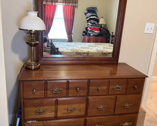 #17	Wood Dresser w/6 drawers & Mirror - 50x18x32  Mirror - 39x33	 $125.00 			
#18	Brass & Glass Globe Lamp - 24" Tall	 $25.00 			

