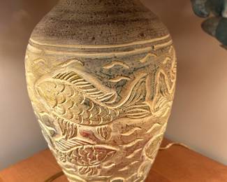 #51	Ceramic Vase w/Fish Carved - 14x36 Eucalyptus 	 $30.00 			
