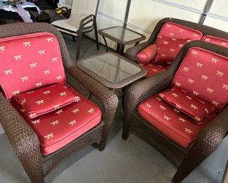 #101	Set of 2 Plastic Brown Wicker Chairs w/end table 	 $100.00 			
