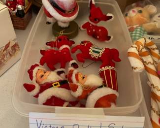 #151	Vintage flocked santas and reindeer 6 piece 	 $30.00 			
