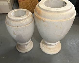 #110	Pair of marble vases/urns 10" and 12 (as is chip)	 $30.00 			

