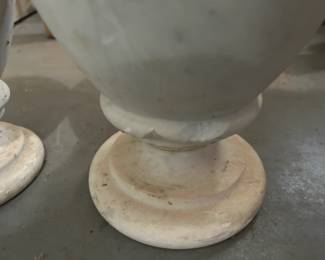 #110	Pair of marble vases/urns 10" and 12 (as is chip)	 $30.00 			
