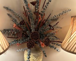 #51	Ceramic Vase w/Fish Carved - 14x36 Eucalyptus 	 $30.00 			
