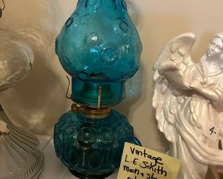 #154	Vintage LE Smith moon and Stars oil lamp aqua tall 12 "	 $50.00 			
