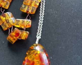 Amber Bead Necklace and Pendant Set