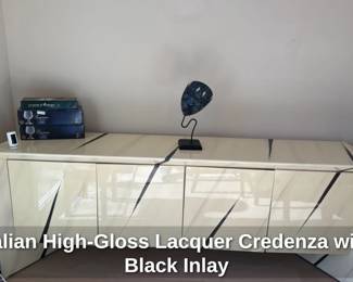 Italian High Gloss Lacquer Credenza with Black Inlay