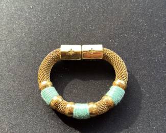 Gold tone Mesh Bracelet with Turquoise Accents