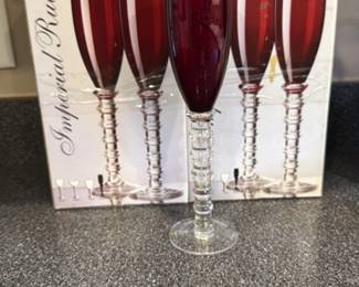 Imperial Ruby "T" Engraved Champagne Flutes