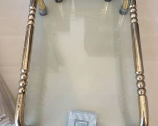 Monogrammed Linen Napkin Set with Brass Handles Tray