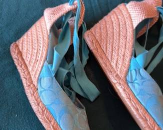 Coach "C" Pattern Espadrille Wedge Sandals