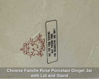 Chinese Famille Rose Porcelain Ginger Jar with Lid and Stand