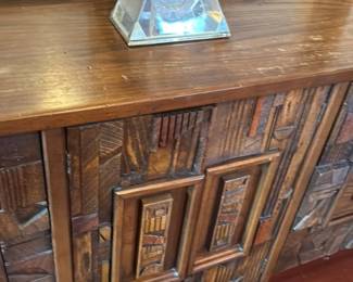 Mid Century Brutalist Wood Dresser with Mirror