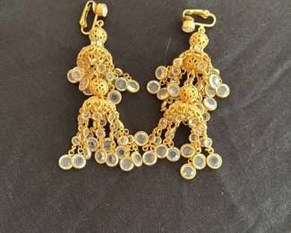 Gold Tone Chandelier Earrings with Clear Stones