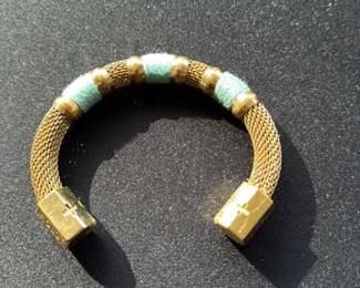 Gold tone Mesh Bracelet with Turquoise Accents