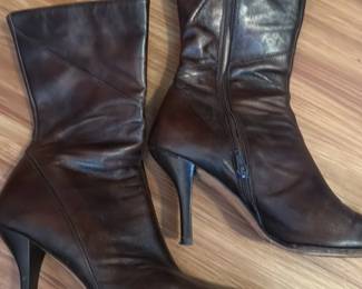 Kenneth Cole Brown Leather Pointed Toe Stiletto Heel Ankle Boots