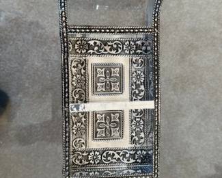 Vintage Ornate Metal and Glass Tray