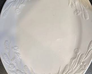 White Ceramic Wheat and Floral Embossed Platter