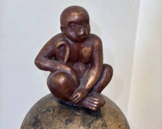 Leopard Print Urn with Monkey Finial