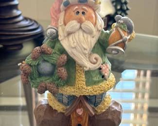 Vintage Santa Claus Figurine with Lantern and Birdhouse