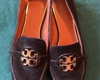 Tory Burch Black Suede Loafers with Gold Logo