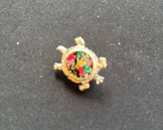 Vintage Turtle Brooch with Enamel Inlay