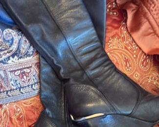 Black Leather Knee High Tory Burch Wedge Boots