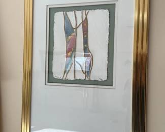 Abstract Mixed Media Artwork with Gold Leaf Accents