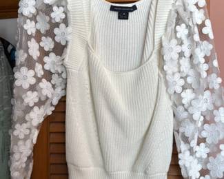 French Connection Women's White Floral Sleeve Sweater