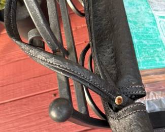 Vintage Wrought Iron and Leather Firewood Holder