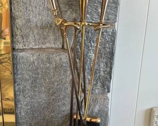 Vintage Brass Fireplace Tool Set with Stand