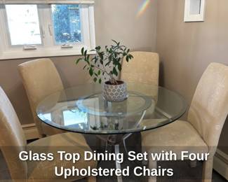 Glass top Dining Set with Four Upholstered Chairs