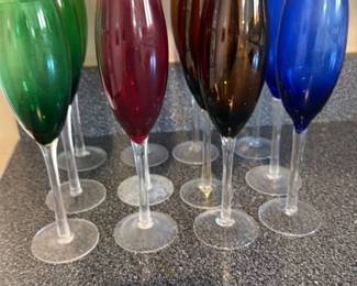 Set of 6 Colored Champagne Flutes