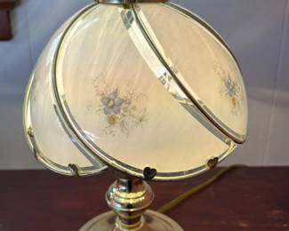 Vintage Brass and Frosted Glass Table Lamp with Floral Decal