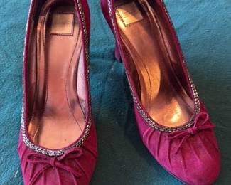 Coach Women's Fuchsia Suede Ballet Flats with Embellished Trim