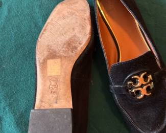 Tory Burch Black Suede Loafers with Gold Logo