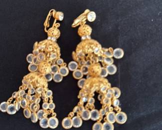 Gold Tone Chandelier Earrings with Clear Stones