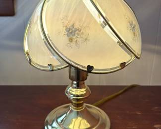 Vintage Brass and Frosted Glass Table Lamp with Floral Decal