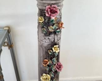 Vintage Ceramic Pedestal with Roses