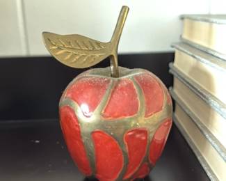 Brass and Enamel Apple Figurine